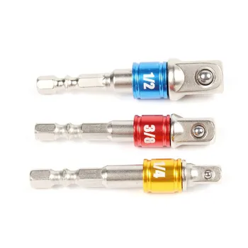 

3X Socket Bits Adapter Set Hex Drill Nut Driver Power Shank 1/4" 3/8" 1/2" Connecting Rod Head Extension Drill Bits Bar Wrench