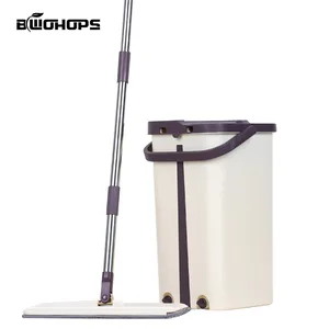 Hard Floor Wooden Flat Mops Free Hand Washing Lazy Mop Bucket Cleaner Self-wring Squeeze Double-Sided Household Cleaning Swabs