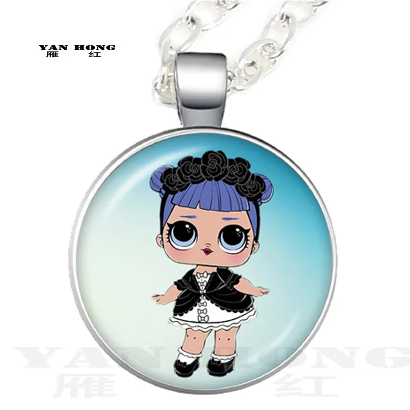

Cartoon A doll Necklace cute baby shiny princess skirt doll glass dome Pendant Chain animated children's birthday gift