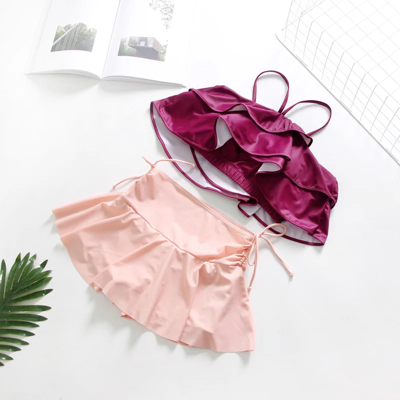 

Tankini 2019 Woman Bikini Sexy Swimsuit Small sweet girl gathered hot spring wind bare shoulders swimsuit sty