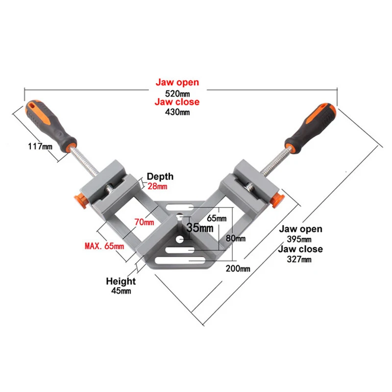 Угловой зажим с двойной ручкой и углом 90 градусов, деревообрабатывающие приспособления быстрого типа из алюминиевого сплава