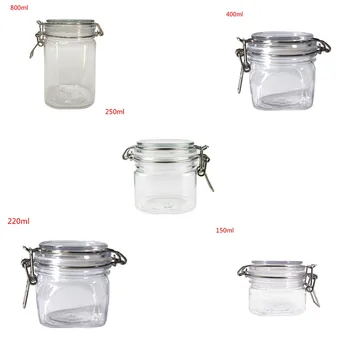 

Plastic Square Clip Top Storage Jar With Airtight Seal Lid Kitchen Food Container Tableware Preserving Cosmetic Cream Organizer