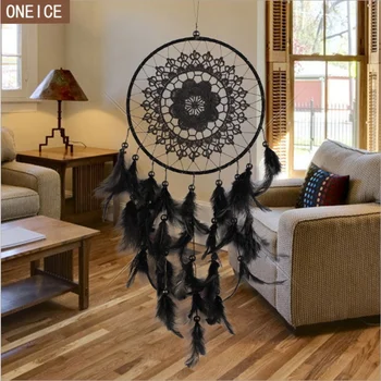 

black 55cm Nordic decorative home dream catcher hand-woven Natural feather big lace dream catcher children's room accessories