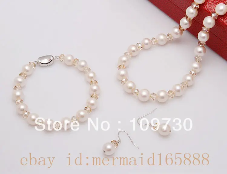 

Jewelry 00352 9-10mm White Akoya Cultured Pearl Necklace/Bracelets/Earrings (A0423) -Top quality free shipping