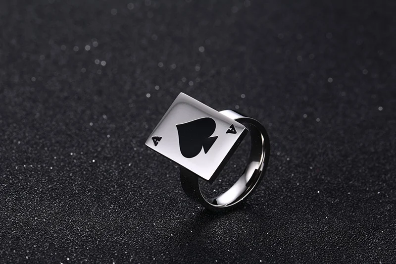 Meaeguet poker rings for men 316L stainless steel punk cool black enamel male rings classic men's jewelry