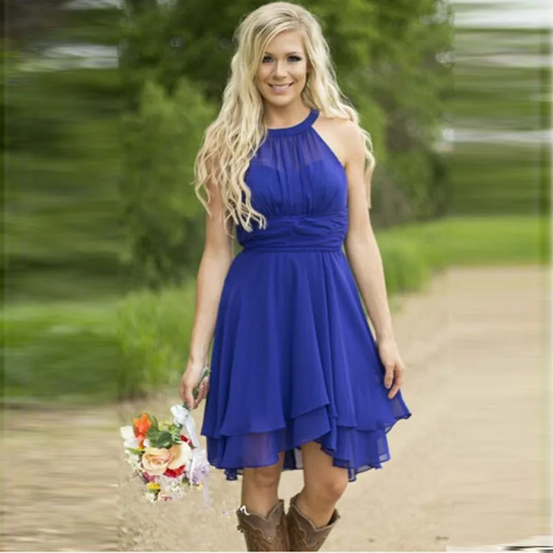 Halter Short Homecoming Dresses Rpyal Blue Ruffle Juniors Graduation