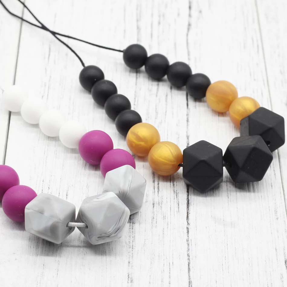 Baby Silicone Teether Necklace 1PC Collar Baby Silicone Bpa Free Silicone Beads Baby Sensory Toys Charm Pacifier