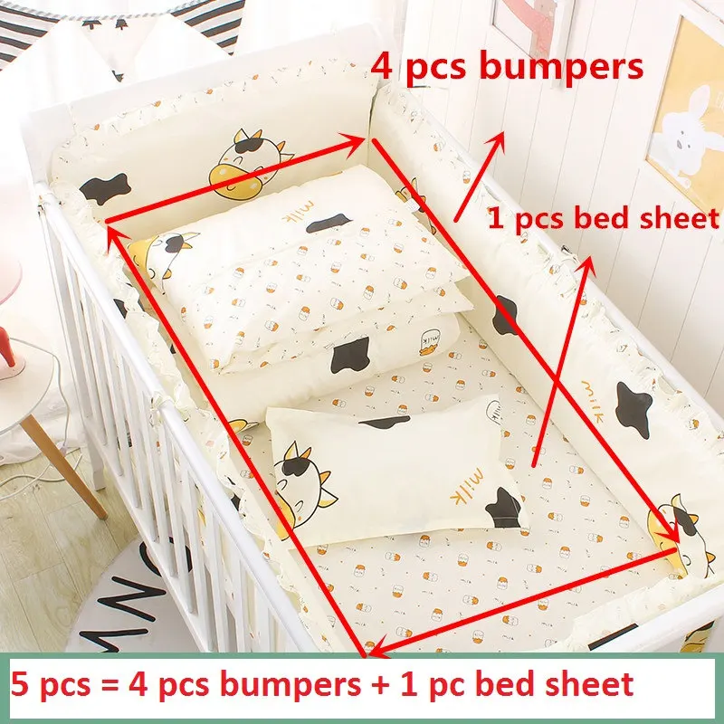 Супер Мягкое хлопковое детское постельное белье для новорожденных, съемное постельное для колыбели, набор в кроватках для младенцев, защита для кроватки, бамперы - Цвет: xiaonainiu 5pcs