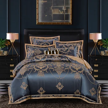 

2019 New Luxury Silk Jacquard Duvet Cover set 4/6Pcs Queen king size Bedding Set Ultra Soft Cotton Bedsheet linen set Pillowcase