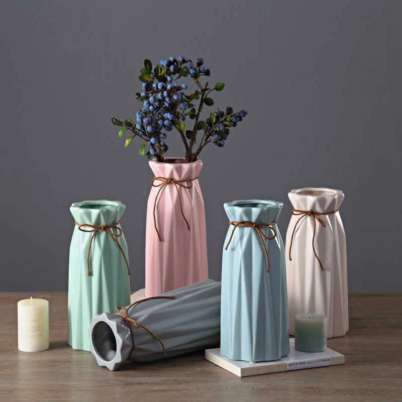 

NooLim Modern Matt Ceramic Vase Home Decor Porcelain Glazed Hemp Rope Flower Vases Wedding Decoration 5 Colors