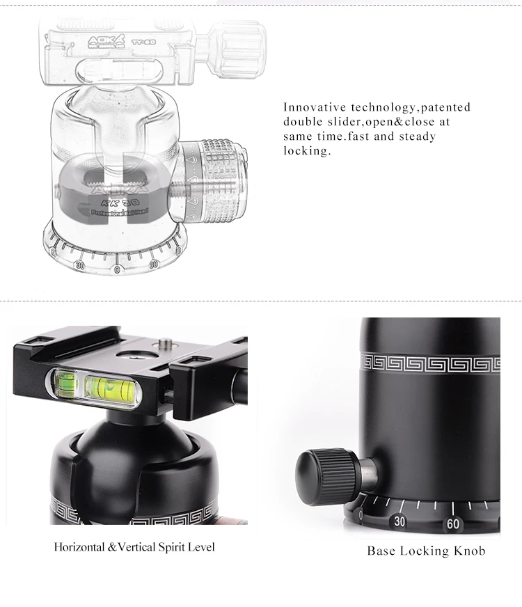 AOKA штатив для камеры KT284C из углеродного волокна Портативный Большой загрузки до 16 кг с штативной головкой