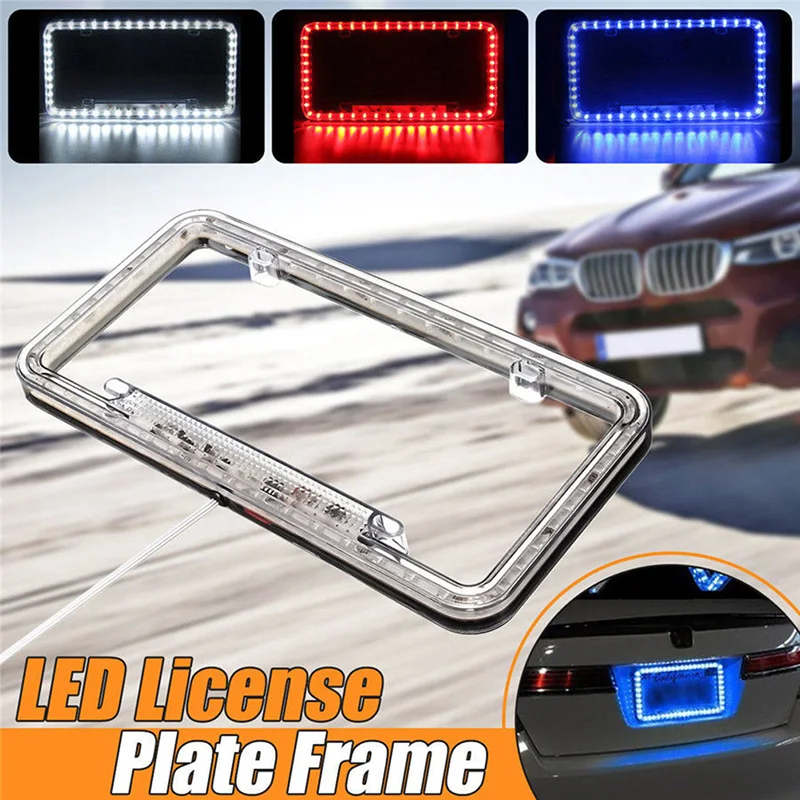 Universal 12V White Red Blue Green 54 LED Light Car Front Rear Number License Plate Frame Cover