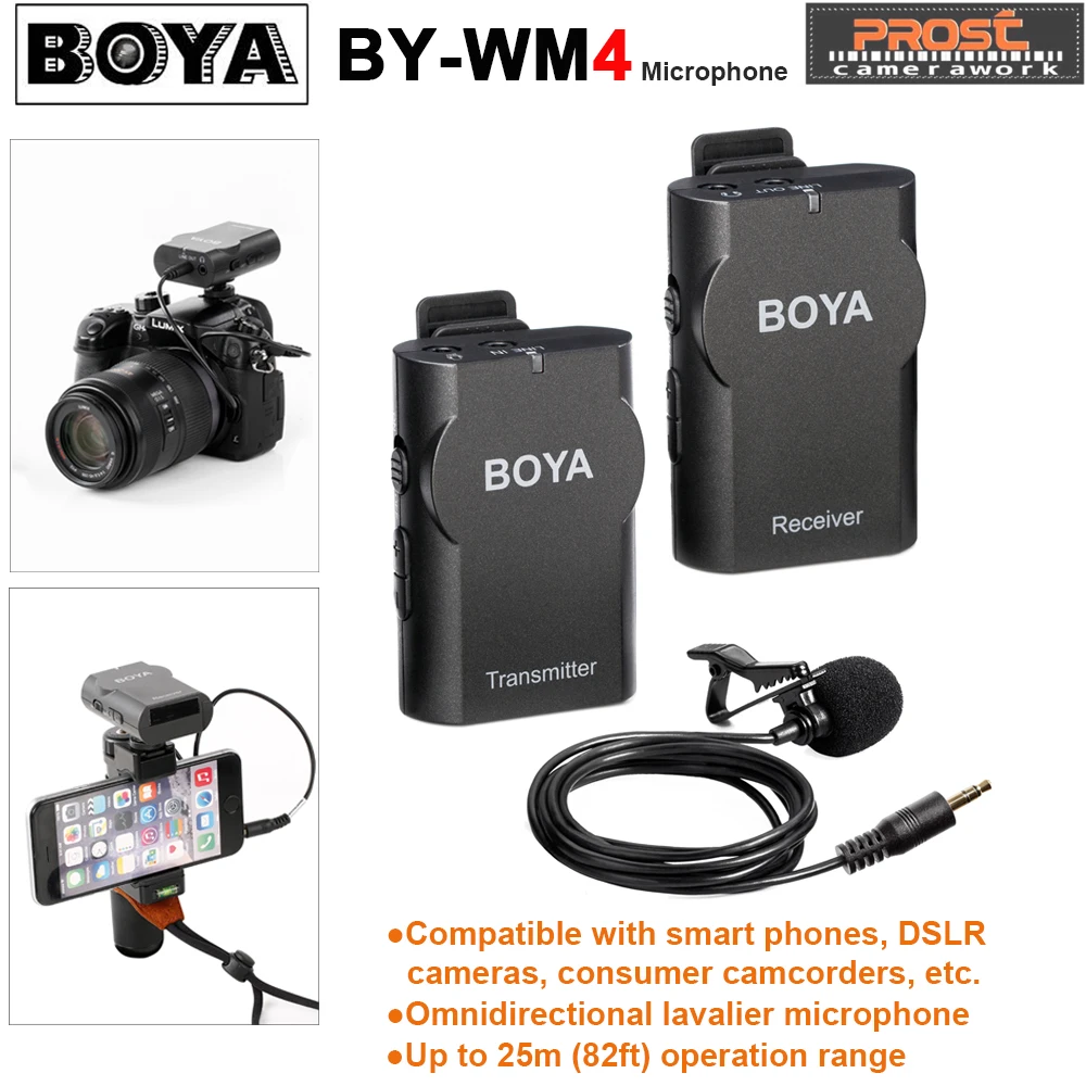 

BOYA BY-WM4 Professional Wireless Microphone System Lavalier Lapel DSLR Camera Camcorder Mic For iPhone For Android Cell Phone
