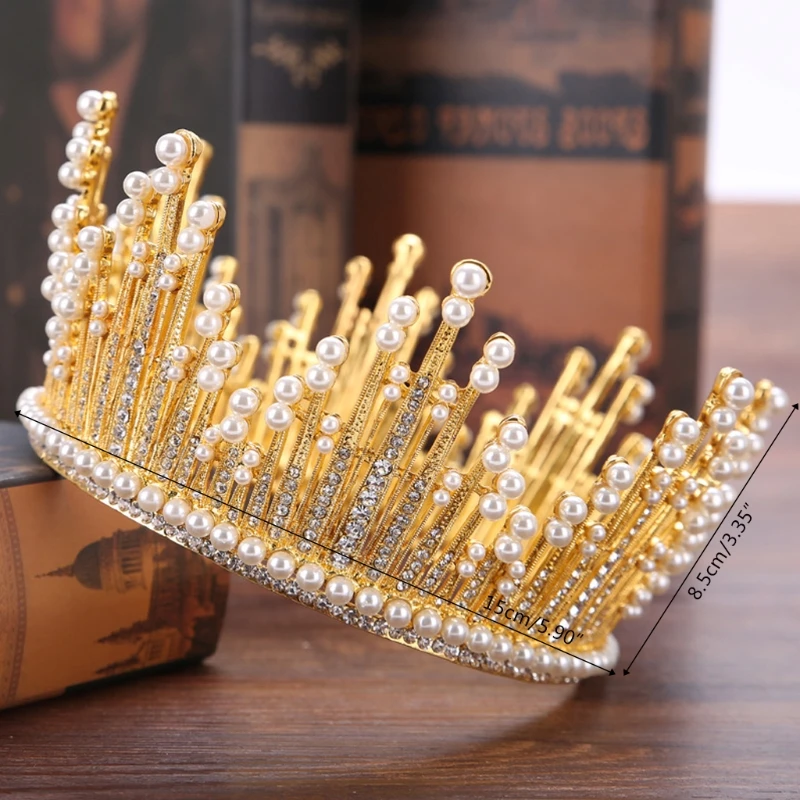 

Bride Wedding Crown Jewelry Hair Accessories Full Circle Tiara Alloy Faux Pearl Dec16 -W128