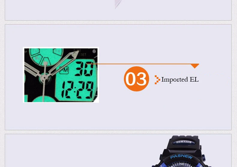 PASNEW, привлекательный дизайн, модные детские спортивные водонепроницаемые часы с двойным дисплеем, светящиеся электронные часы для студентов, PSE-048B
