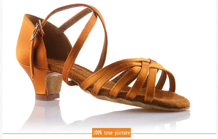 20161031_105043_037Girls Dance shoes Ballroom latin shoes for Children Satin Sports Shoes Deep skin heel 3.5cm Gift bag BD603