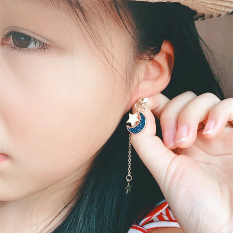Anime Sailor Moon 25t Blue Star Moon Eardrop Earrings Cosplay Prop
