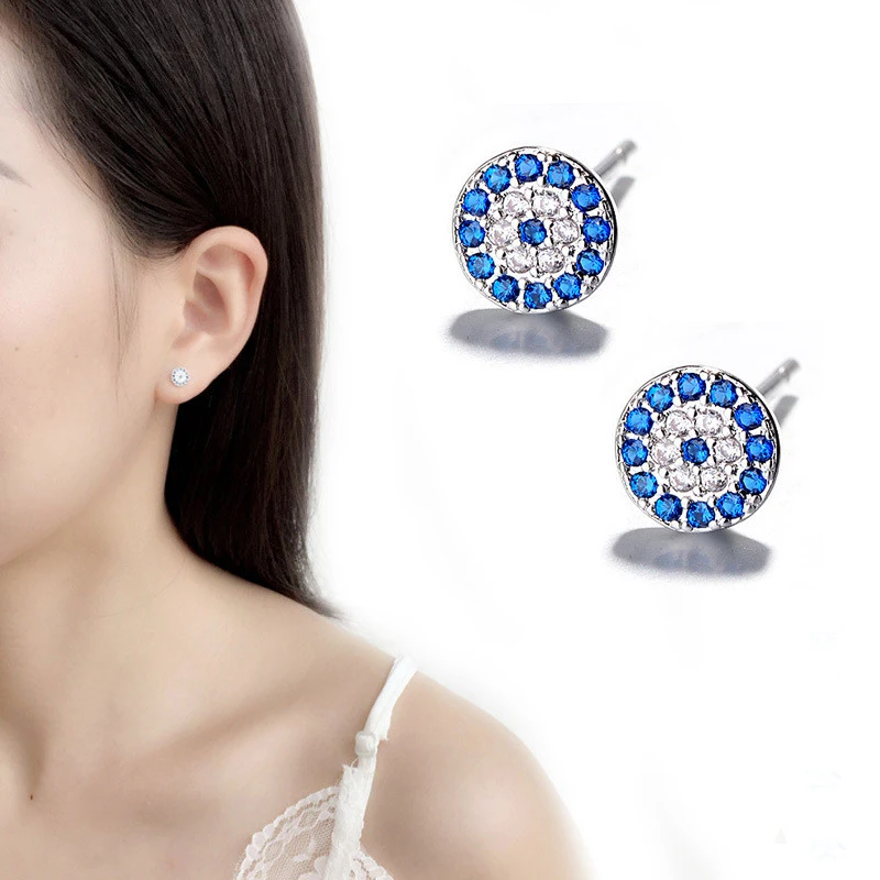 JQUEEN 2019 New Arrival Charm Blue Stone Nar Nail Earring Woman Fashion Elegant Crystal Circle Ear Stud Wedding Party Jewelry | Украшения и