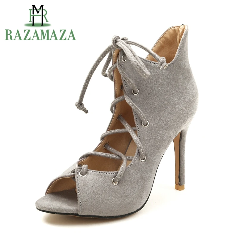RAZAMAZA Размеры 32-46 женские босоножки на высоком каблуке тонкий каблук на шнуровке Сандалии-гладиаторы с открытым носком Винтаж модные