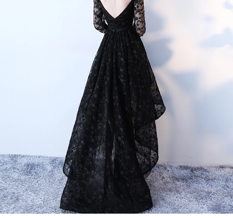 long sleeve prom & dance dresses LAMYA High Low Prom Dress Boat Neck With Half Sleeve Evening Party Dresses Women Black Lace Formal Gown Gown Robe De Soiree lavender prom dresses