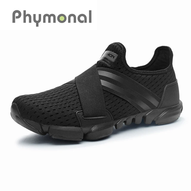 Phymonal Brand Black Light Running Shoes Sneakers Men Slip on Mesh