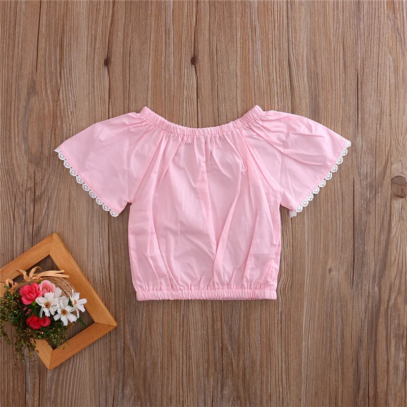 Летняя футболка для маленьких девочек; розовые топы с широкими рукавами для новорожденных девочек; красивая футболка с короткими рукавами