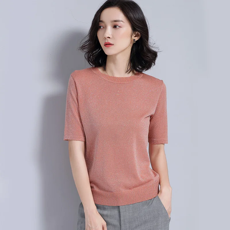 Women Knitted Short sleeve Sweaters and Pullovers Female Jumpers Women High Quality Sweaters Solid color for spring and summer