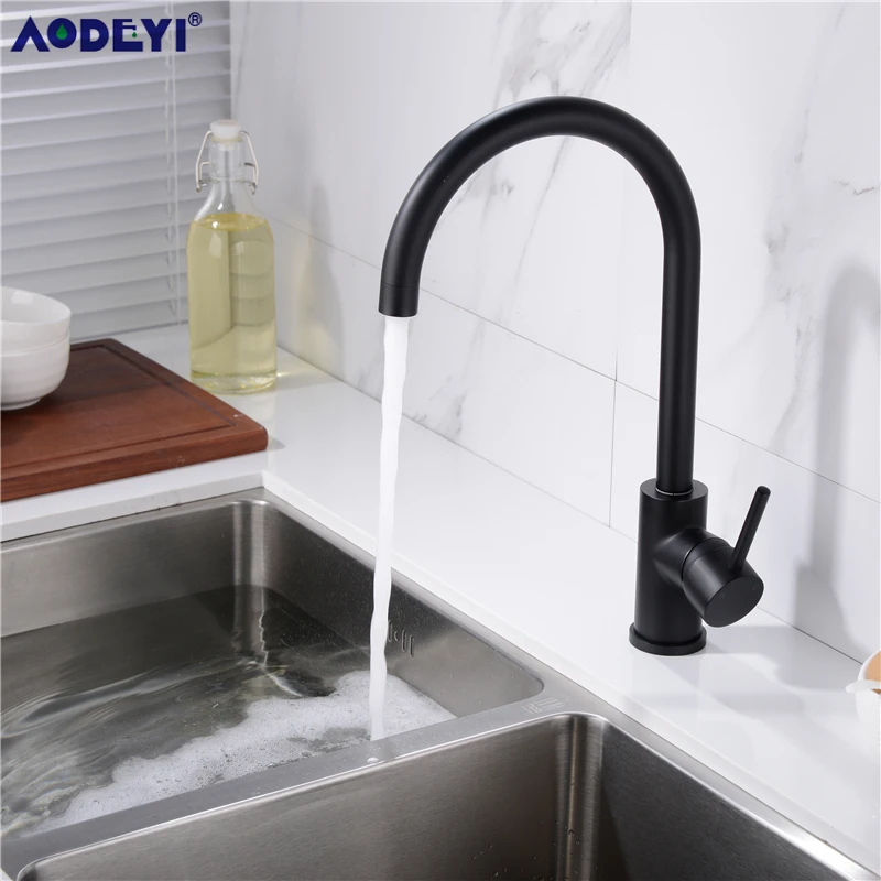  AODEYI Kitchen Faucet Black Brass 360 Degree Hot And Cold Kitchen Water Tap Mixer Dual Sink Rotatio - 32816524059