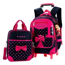 Kinder schultaschen für Mädchen Bogen Niedlichen Abnehmbarem Trolley Rucksack Kinder reisegepäck buch schultasche Mochilas Escolares