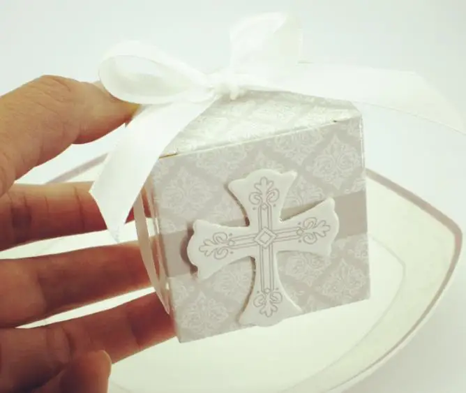 50pcs Cross Candy Favor Box Christening Baby Shower Wedding Party Bomboniere Wrap Holders with