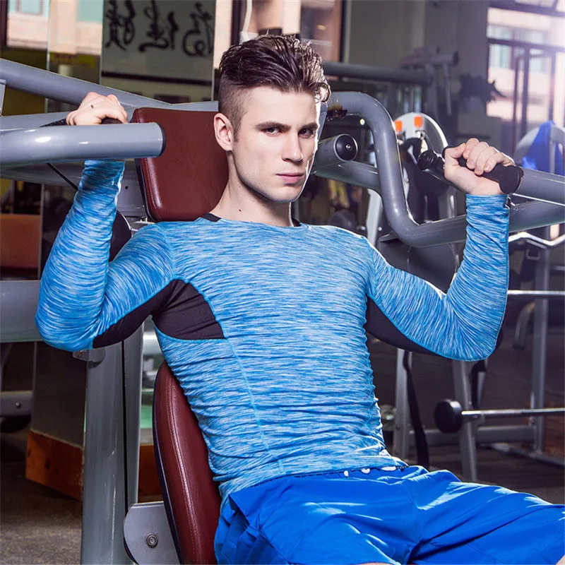 Sport Running T Shirt Men Sportswear Tight Top Quick-Dry Breathable Long Sleeves Fitness Compression Gym Wear Man Shirt Black