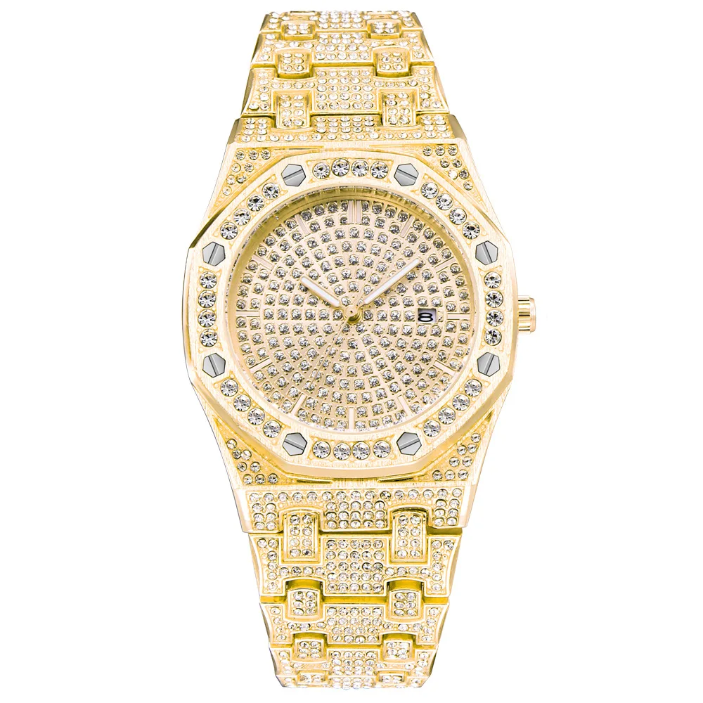 Классические мужские часы в стиле хип-хоп с бриллиантами, роскошные мужские кварцевые часы из серебристой стали, деловые наручные часы zegarek damski