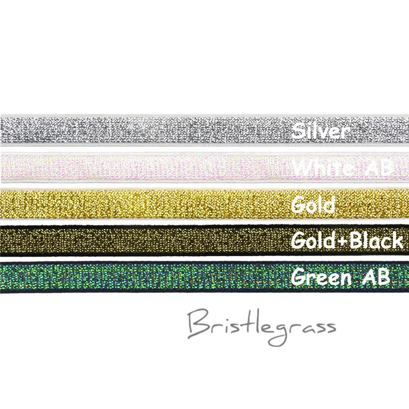 BRISTLEGRASS 10 Yard 3/8&quot 10mm Metallic Glitter Non-foldover Elastic Spandex Band Headband Shoulder Bra Strap Lingerie Lace Trim |