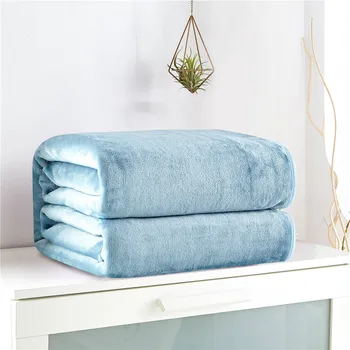 

2019 New Light blue Double sided Flannel blanket luxury blankets Lightweight and comfortable plush blankets Microfiber L606