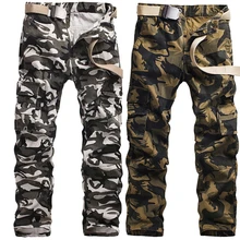 Серый Армейский зеленый белоснежный камуфляж брюки карго для мужчин камуфляж брюки свободные прочный хлопок мульти карман плюс размер 40