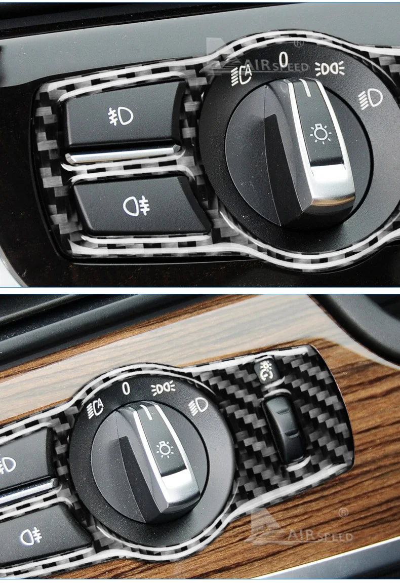for BMW F10 F07 F01 F25 F26 LHD Carbon Fiber Car Headlight Switch Cover Trim Stickers 5 Series Accessories Car Styling (6)