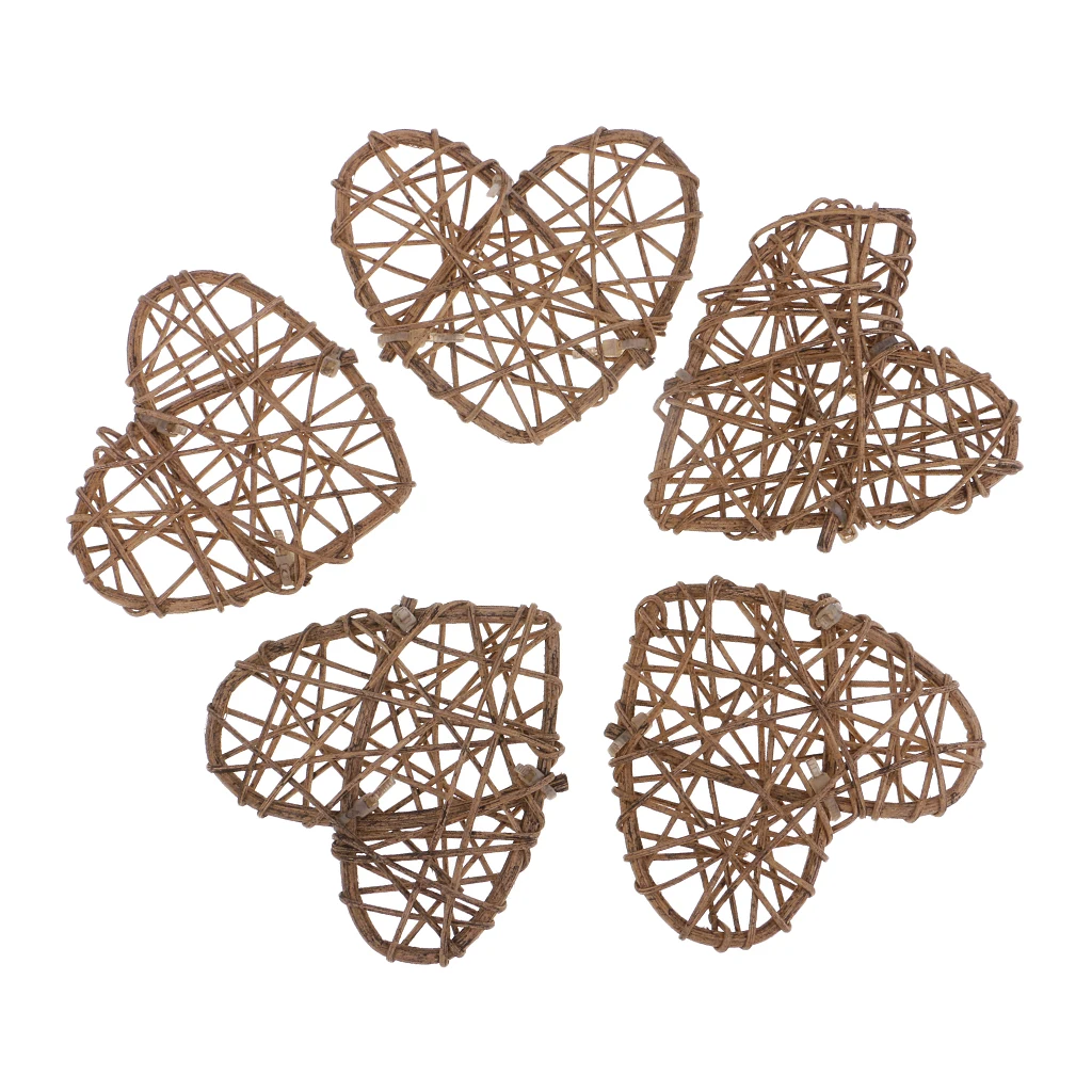 10 Pieces Rattan Wicker Ball Photo Props Heart Shaped for Home DIY Trinkets