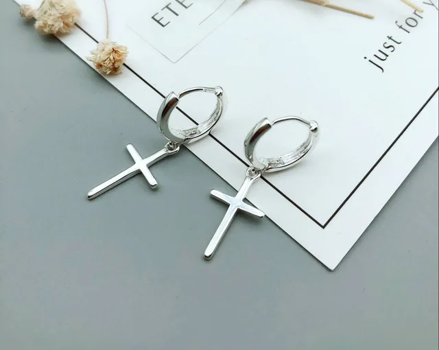 925 Sterling Silver Cross Dangle Earrings For Women New Trend Lady Fashion Jewelry Pendientes Mujer Moda eh1192