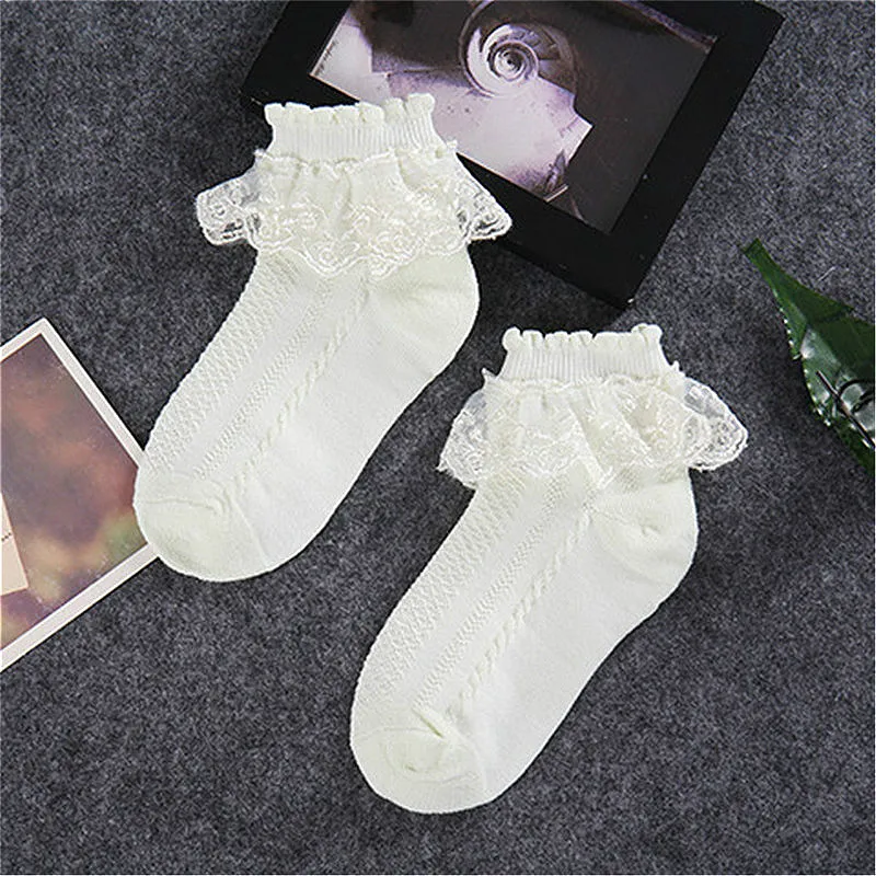 Дышащие хлопковые кружевные сетчатые носки принцессы с оборками Детские короткие носки до щиколотки белые, розовые, Желтые Детские носки для маленьких девочек
