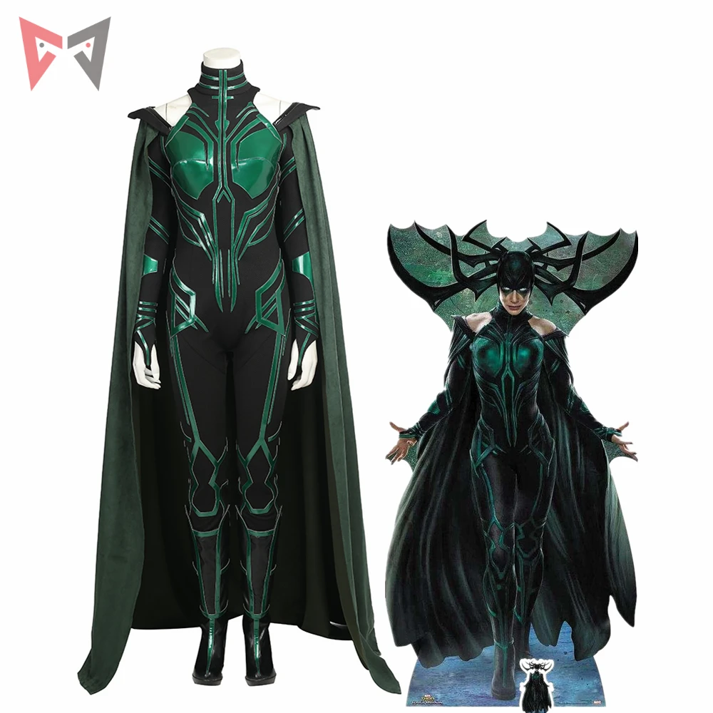 THOR3 Ragnarok Trail Death Hela Green Halloween Cosplay Costume Jumpsuit Cloak