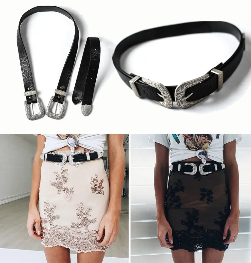 

New Hot Sale Vogue Women Ladies Vintage Metal PU Double Buckle Waist Belt Waistband Belts