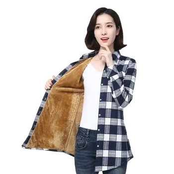 

New 2020 Winter Velvet Thick Warm Blouses Flannel Female Checked Women Cotton Plaid Feminine Shirts Long Sleeve Top Blusas