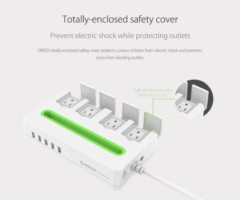 Orico черный DST-4A5U-US США plug с держателем телефона Мобильный разъем поддержка Детская безопасность крышка