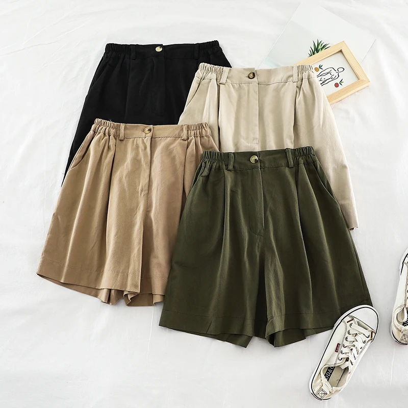 

2019 new fashion women's shorts Summer Loose elastic waist double pocket wide leg pants casual shorts H764