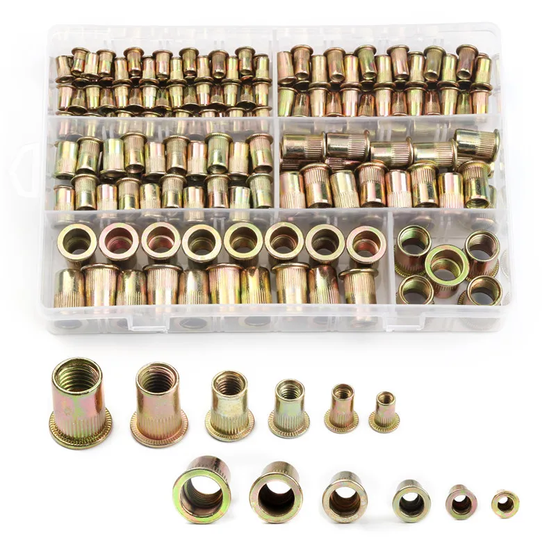 210PCS Carbon Steel Rivet Nuts Flat Head Rivet Nuts Set M4 M5 M6 M8 M10 M12 Nuts Insert Reveting Multi Size Collocation with Box цена 210PCS Carbon Steel Rivet Nuts Flat Head Rivet Nuts Set M4 M5 M6 M8 M10 M12 Nuts Insert Reveting Multi Size Collocation with Box цены онлайн