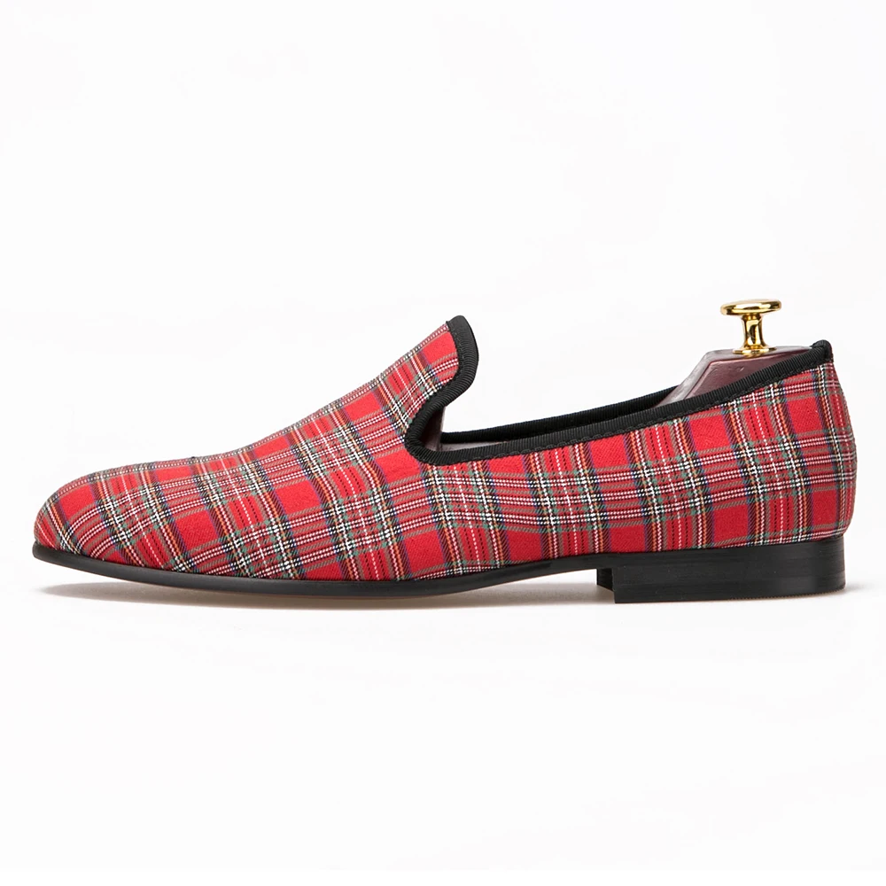 Handgemachte Piergitar rot 17 Blau Schuhe 2017 Verschiffen Lässig Schottischen Größe Plaid Us Plus Männer Stoff Wohnungen Müßiggänger Neue 4 Freies HZ1qfrnxH