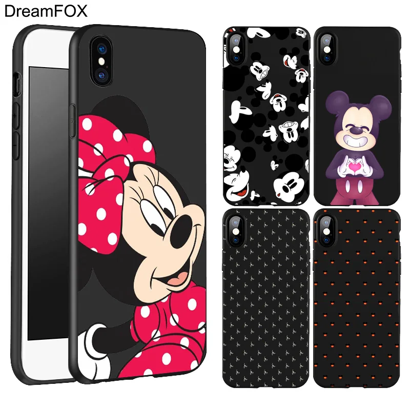 Kopen DREAMFOX L525 Mode Mickey Mouse Black Soft TPU Silicone Case Cover Voor Apple iPhone XR XS Max X 8 7 6 6 s Plus 5 5 s 5g SE