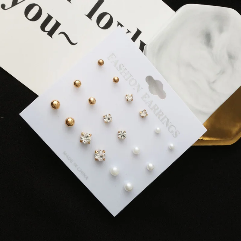 Charmsmic шпильки геометрической формы серьги наборы кристалл жемчуг серьги гвоздики для детей женские свадебные ювелирные изделия аксессуары оптом - Metal Color: CE003-Gold