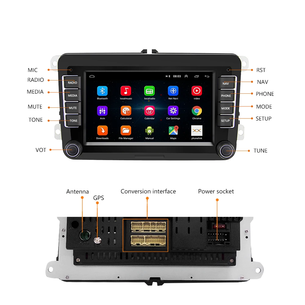 Podofo " Android автомобильный мультимедийный плеер 2 Din wifi gps навигация Авторадио для Skoda VW Passat B6 Polo Golf 4 5 Touran Seat FM