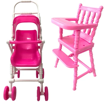 

NK 2 Pcs /Set Mini Doll Furniture Dinner Room Kindergarten Chair Trolley For Barbie Doll Kelly 1:12 Doll Accessories DIY Toys DZ